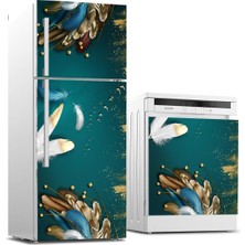 Sticker Art Buzdolabı ve Bulaşık Makinası Beyaz Eşya Sticker Kaplama 3D Renkli Tüyler