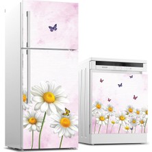 Sticker Art Buzdolabı ve Bulaşık Makinası Beyaz Eşya Sticker Kaplama Papatya Kelebek