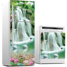 Sticker Art Buzdolabı ve Bulaşık Makinası Beyaz Eşya Sticker Kaplama Şelale Manzara
