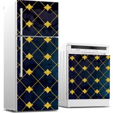Sticker Art Buzdolabı ve Bulaşık Makinası Beyaz Eşya Sticker Kaplama Altın Çizgiler Mermer
