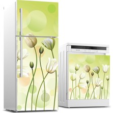 Sticker Art Buzdolabı ve Bulaşık Makinası Beyaz Eşya Sticker Kaplama Yeşil Çiçek