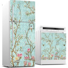 Sticker Art Buzdolabı ve Bulaşık Makinası Beyaz Eşya Sticker Kaplama Küçük Çiçekler Ağaç