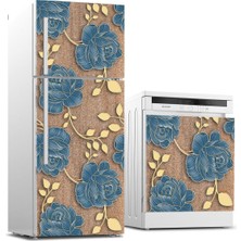Sticker Art Buzdolabı ve Bulaşık Makinası Beyaz Eşya Sticker Kaplama Mermer Mavi Gül