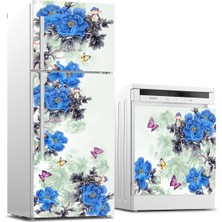 Sticker Art Buzdolabı ve Bulaşık Makinası Beyaz Eşya Sticker Kaplama Mor Çiçekler