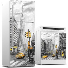 Sticker Art Buzdolabı ve Bulaşık Makinası Beyaz Eşya Sticker Kaplama Newyork Yağlıboya
