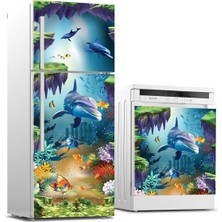 Sticker Art Buzdolabı ve Bulaşık Makinası Beyaz Eşya Sticker Kaplama Okyanus Balıklar