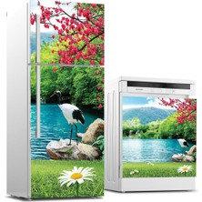 Sticker Art Buzdolabı ve Bulaşık Makinası Beyaz Eşya Sticker Kaplama Papatya Kuğu