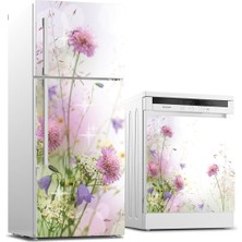 Sticker Art Buzdolabı ve Bulaşık Makinası Beyaz Eşya Sticker Kaplama Pastel Çiçek