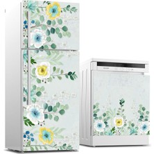 Sticker Art Buzdolabı ve Bulaşık Makinası Beyaz Eşya Sticker Kaplama Renkli Çiçekler
