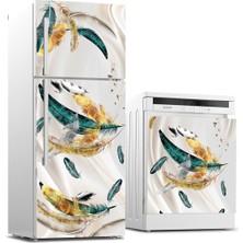 Sticker Art Buzdolabı ve Bulaşık Makinası Beyaz Eşya Sticker Kaplama Renkli Tüyler