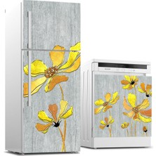 Sticker Art Buzdolabı ve Bulaşık Makinası Beyaz Eşya Sticker Kaplama Sarı Peri Çiçek