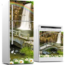 Sticker Art Buzdolabı ve Bulaşık Makinası Beyaz Eşya Sticker Kaplama Şelale Ahşap Köprü