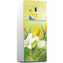Sticker Art Buzdolabı Sticker Kaplama Dolap Kaplama Etiketi Sarı Lale Kelebek