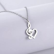 Sol Anahtarı & Kalp Tasarımlı Müzik Temalı 316L Çelik Kolye