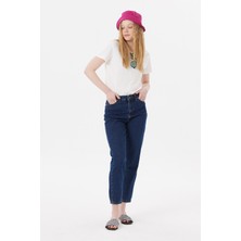 Fahhar Yüksek Bel Mom Jeans Koyu Mavi