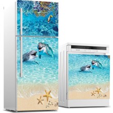 Sticker Art Buzdolabı ve Bulaşık Makinası Beyaz Eşya Sticker Kaplama Yunus Balığı Deniz