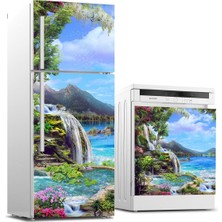 Sticker Art Buzdolabı ve Bulaşık Makinası Beyaz Eşya Sticker Kaplama Göl Çiçekler