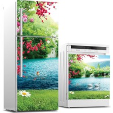 Sticker Art Buzdolabı ve Bulaşık Makinası Beyaz Eşya Sticker Kaplama Şelale Çiçek