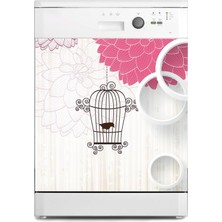 Sticker Art Bulaşık Makinesi Sticker Kaplama Beyaz Eşya Kaplama Bahar Çiçek Kuş