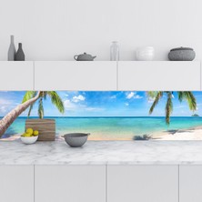 Sticker Art Mutfak Tezgah Arası Folyo Fayans Kaplama Folyosu Tropikal Plaj 60X100 cm