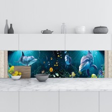 Sticker Art Mutfak Tezgah Arası Folyo Fayans Kaplama Folyosu 3D Sualtı Balıklar 60X100 cm