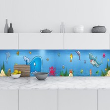 Sticker Art Mutfak Tezgah Arası Folyo Fayans Kaplama Folyosu Balıklar Çizim 60X400 cm