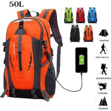 50L USB Jack Açık Hiking Spor Trekking Balıkçılık Su Geçirmez Kamp Erkekler ve Kadınlar Çiftler Omuz Çantası Sırt Çantası Dağcılık Çantası Açık Spor Sırt Çantası (Turuncu)