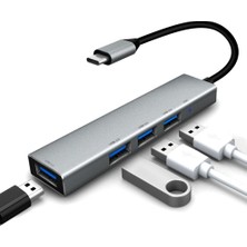 Usb-C Tipi C USB 3.0 4 Bağlantı Noktası Hub Adaptörü Usb-C Alüminyum Slim Thunderbolt Macbook Pro Için USB Dönüştürücü(Yurt Dışından)