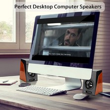 Surround Stereo ile Bilgisayar Hoparlörleri USB Kablolu Powered Multimedya Hoparlör Pc / Dizüstü Bilgisayarlar / Akıllı Telefon | Subwoofer (Siyah + Ahşap Tahıl)