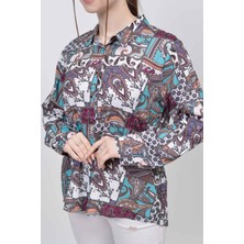 Tusse Kadın Patchwork Renkli Dijital Desenli Viskon Büyük Beden Gömlek