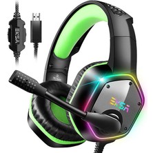 Xhang Eksa USB Gamıng Headset, 7.1 Surround Ses Oyun Kulaklığı, Ps4 Kulaklık, Pc Gürültü Iptal Iptal Iptal Mıc ve Rgb Işık, Pc Uyumlu, Playstation 4-Green