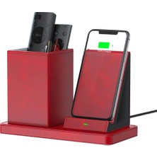 Xhang Ofis Masası Telefon Kablosuz Şarj Kalem Tutucu Tutucu Çok Fonksiyonlu Dikey Saklama Kutusu 10W Xiaomi Için Hızlı Şarj Standı | Telefon Tutucular ve standları (Kırmızı)