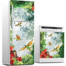 Sticker Art Buzdolabı ve Bulaşık Makinası Beyaz Eşya Sticker Kaplama 3D Renkli Kuşlar