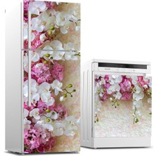 Sticker Art Buzdolabı ve Bulaşık Makinası Beyaz Eşya Sticker Kaplama Beyaz Çiçekler