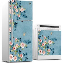 Sticker Art Buzdolabı ve Bulaşık Makinası Beyaz Eşya Sticker Kaplama Mavi Yeşil Pembe Çiçek