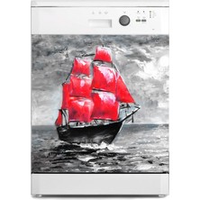 Sticker Art Bulaşık Makinesi Sticker Kaplama Beyaz Eşya Kaplama Kırmızı Yelken