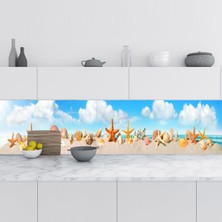 Sticker Art Mutfak Tezgah Arası Folyo Fayans Kaplama Folyosu Deniz Kabukları Panaromik 60X300 cm