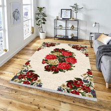 Decoser Halı Dekoratif Kilim Makinada Yıkanabilir Dijital Baskılı Gül Desenli Kaymaz Tabanlı Salon Koridor Mutfak Halısı NOVA-6015