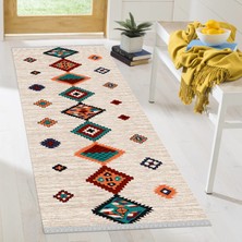 Decoser Halı Dekoratif Kilim Makinada Yıkanabilir Dijital Baskılı Renkli Geometrik Desenli Kaymaz Tabanlı Salon Koridor Mutfak Halısı SAHRA-2048