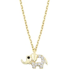 Altın Sepeti Altın Mini Taşlı Fil Kolye