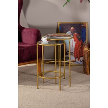 Tino Furniture Lotus 2 li Şeffaf Camlı Gold Zigon Yan Sehpa