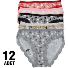 Tutku 12'li Paket Tutku Çakıl 0530 Dantelli Puantiyeli Elastan Bayan Bikini Külot