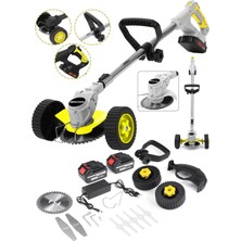 Graizer Alman 88 V 5 Ah Çift Akülü Tekerlekli Ot Çim Çalı Biçme Kesme Makinesi Tırpanı Akülü Tırpan GRZ-88-V-5AH-AKULU-TIRPAN-SARIII