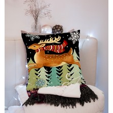 Ladies Home Yılbaşı Desenli Çift Taraf Baskılı Kırlent Yastık Kılıfı