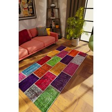 10 Post Online Modern Patchwork Karışık Renkli Dijital Baskı Halı Kaydırmaz Ince Yıkanabilir