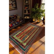 10 Post Online Klasik Çizgili Karışık Renkli Dijital Baskı Halı Kaydırmaz Ince Yıkanabilir