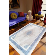 10 Post Online Klasik Mavi Krem Kaydırmaz Kesme Yıkanabilir Ince Halı