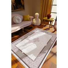 10 Post Online Klasik Krem Dijital Baskı Halı Kaydırmaz Ince Yıkanabilir