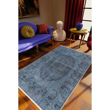 Salon Halısı Salon Halısı Eskitme Gri Mavi Kaydırmaz Kesme Yıkanabilir Ince Halı Tüysüz Kilim