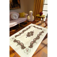 10 Post Online Figürlü Çiçekli Ekru Krem Kahverengi Kaydırmaz Kesme Yıkanabilir Ince Halı